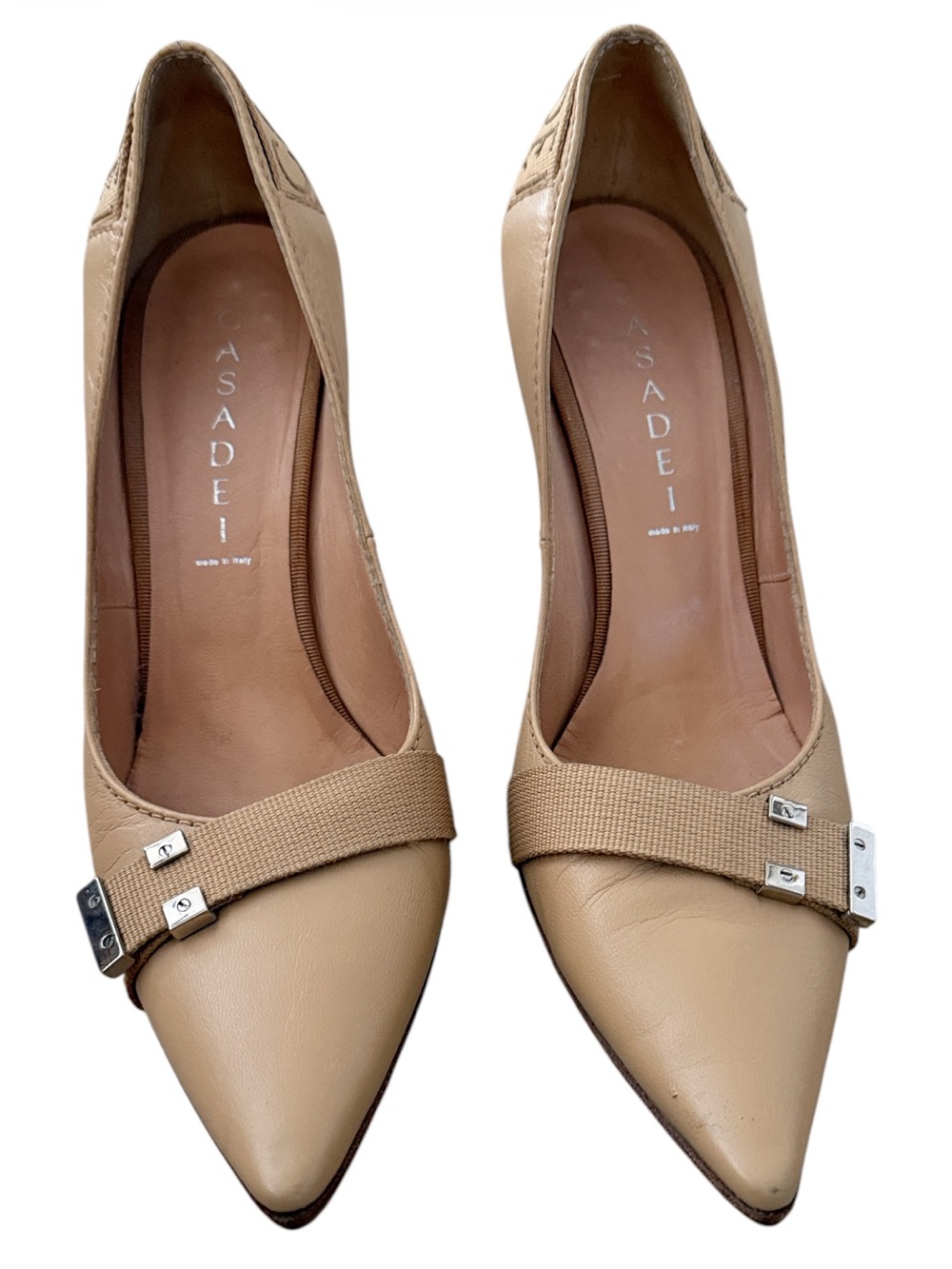 Vintage Casadei Y2K Tan Leather Pointed Buckle Heels Sz 7B